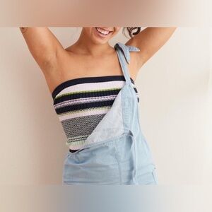 Aerie Navy and Lavender Knit Striped Tube Top M